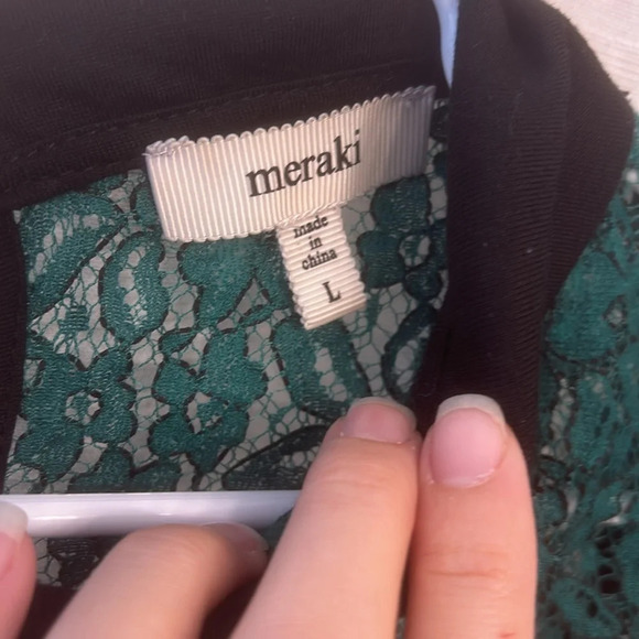 Meraki juniors top green lace and black Peter Pan collar size L - Picture 3 of 5